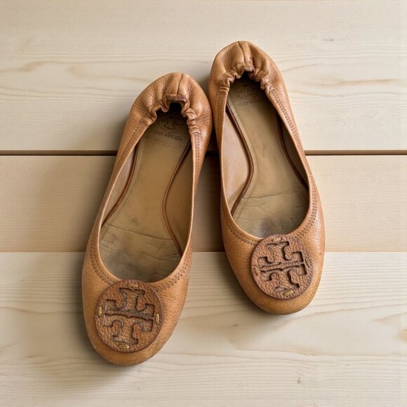 TORY BURCH Tan Leather Reva Ballet Flats size 10.5 - Picture 1 of 9